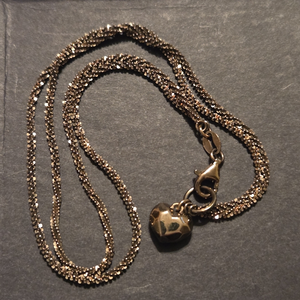 Brown Sterling Silver Popcorn Chain Puffy Heart Ankle Bracelet